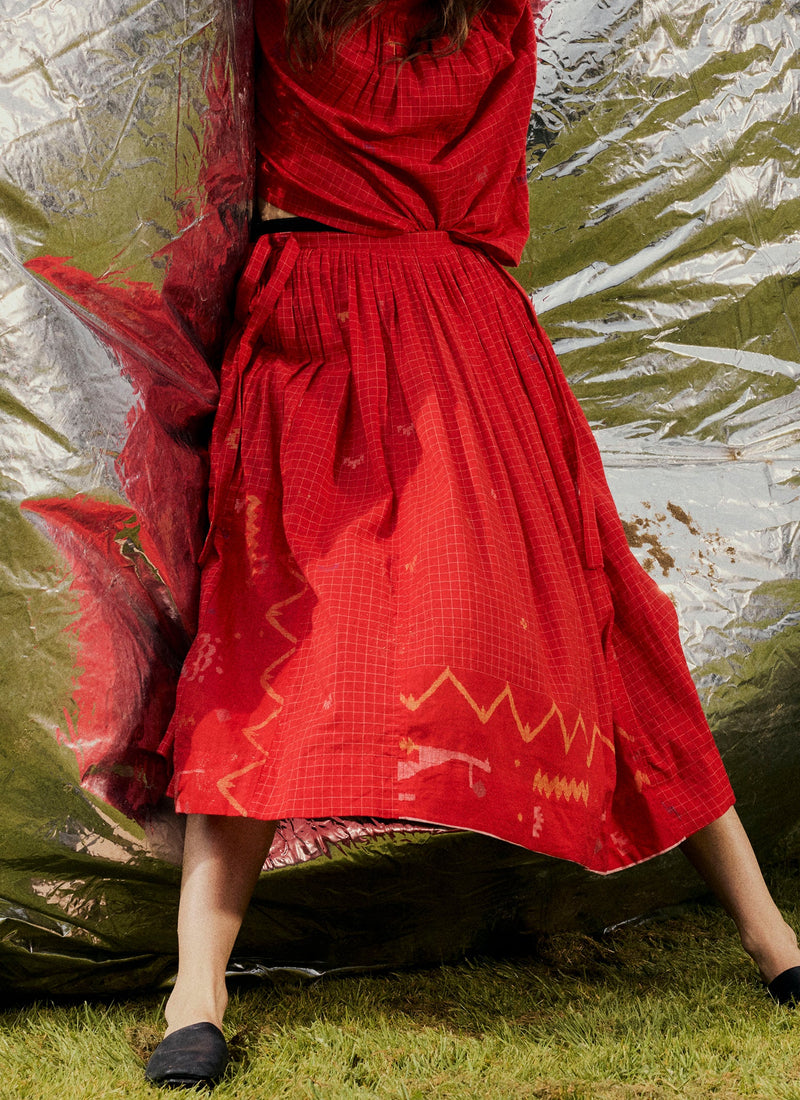 Jamdani Hand Woven Cotton Skirt | Maypole Red