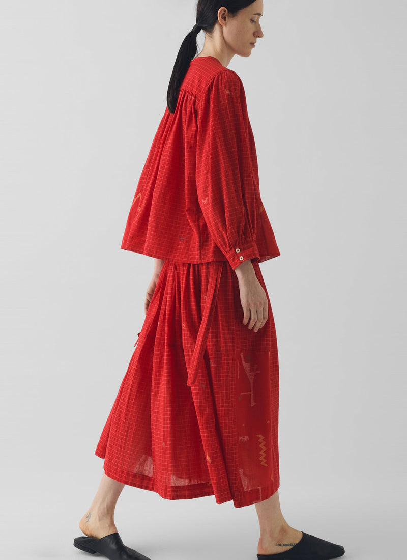 Jamdani Hand Woven Cotton Skirt | Maypole Red