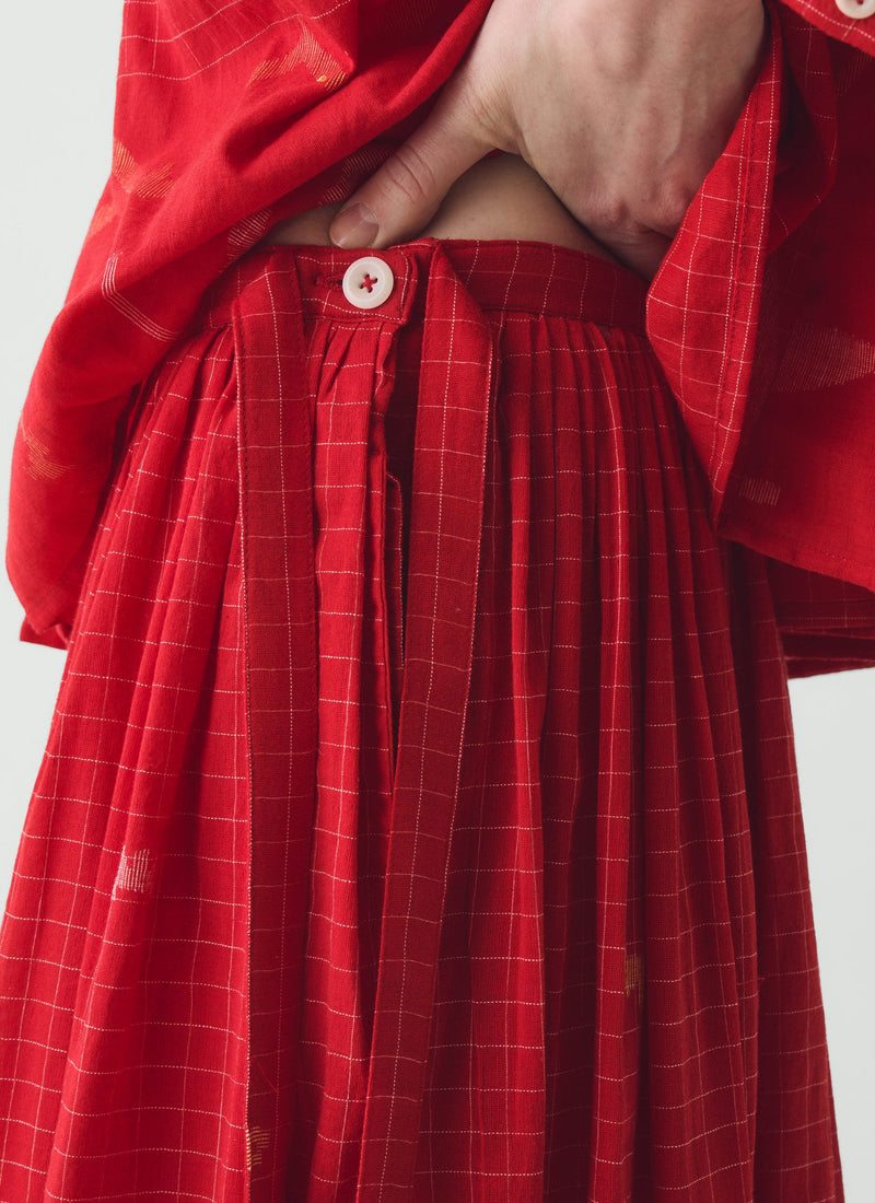 Jamdani Hand Woven Cotton Skirt | Maypole Red