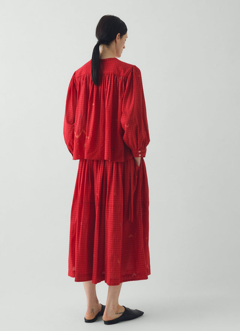 Jamdani Hand Woven Cotton Skirt | Maypole Red