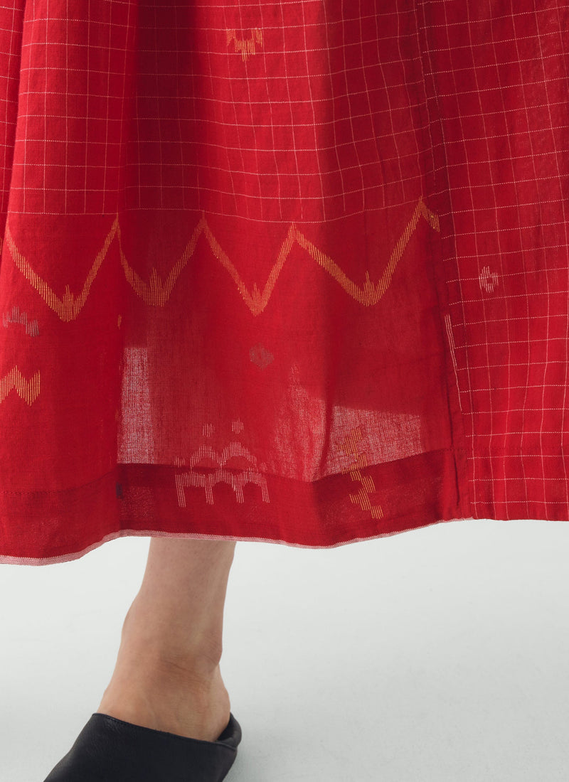 Jamdani Hand Woven Cotton Skirt | Maypole Red