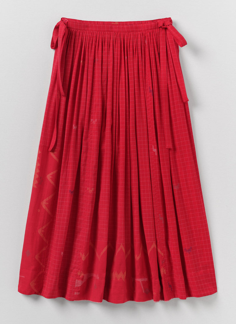Jamdani Hand Woven Cotton Skirt | Maypole Red