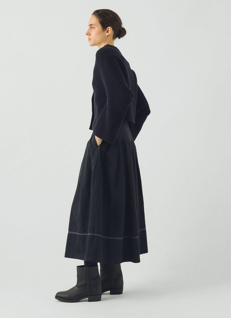 Cotton Satin Smocked Skirt | Midnight
