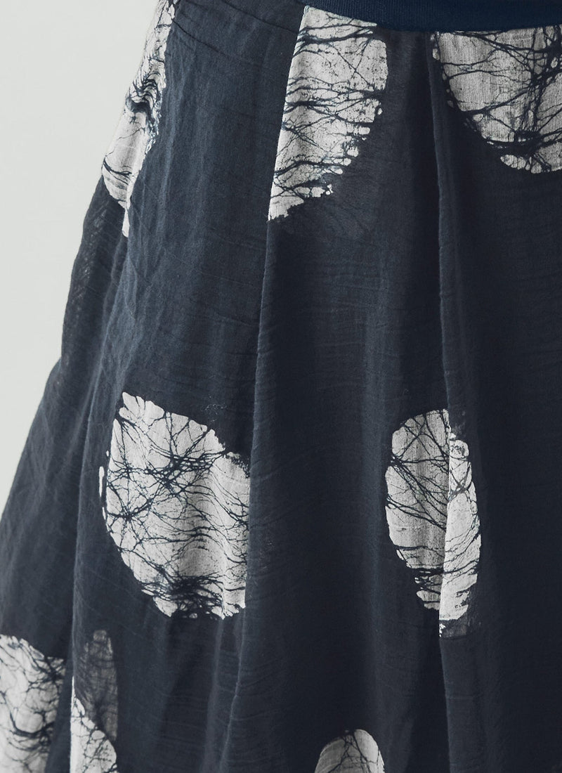 Batik Dot Cotton Silk Pleated Skirt | Dark Midnight