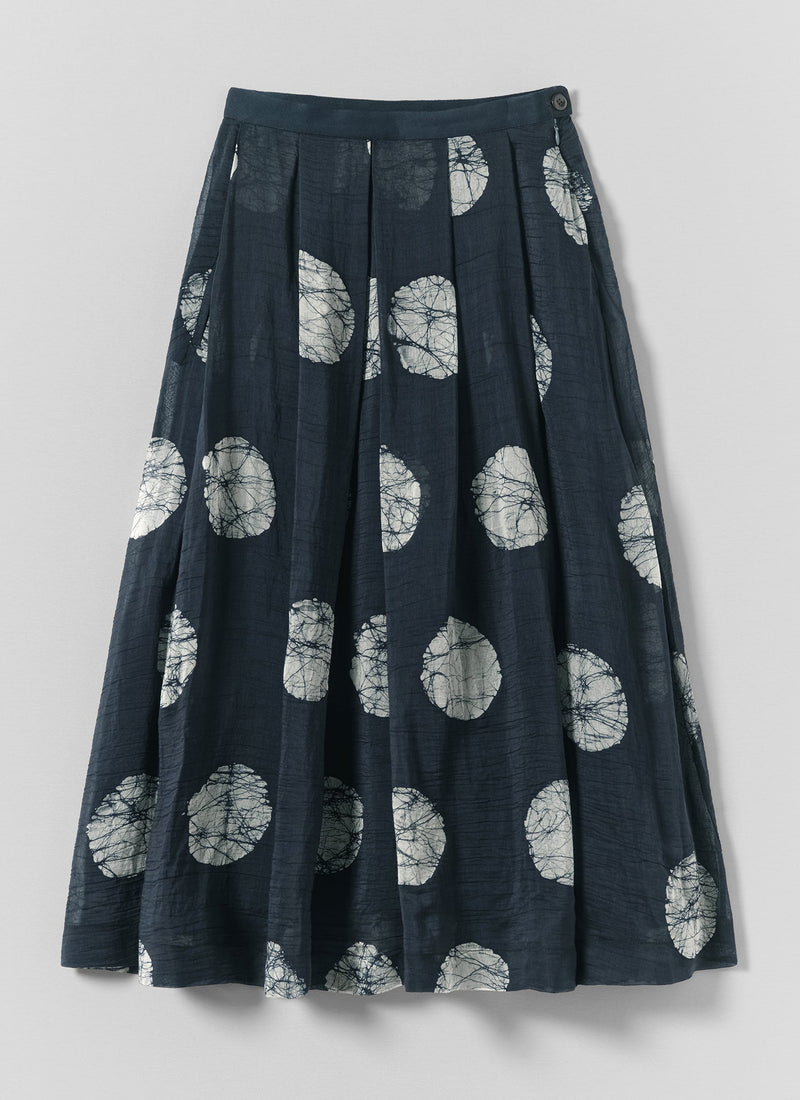 Batik Dot Cotton Silk Pleated Skirt | Dark Midnight
