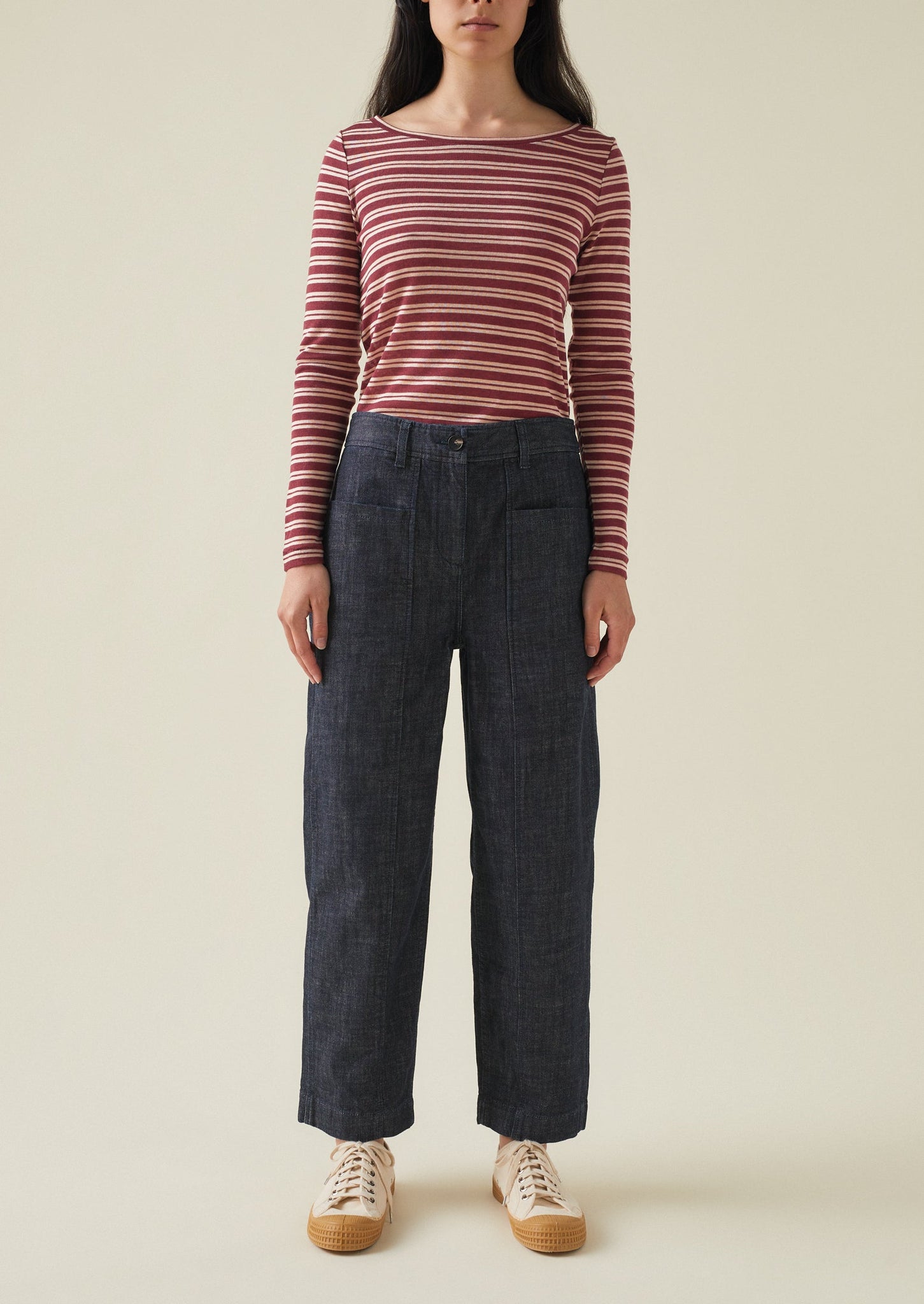 Panelled Organic Indigo Denim Trousers | Indigo