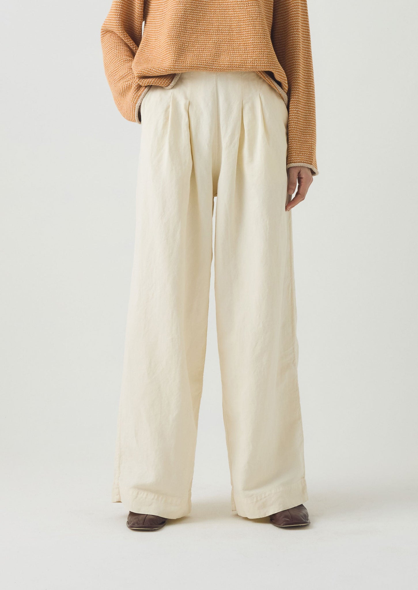 Corinne Cotton Linen Wide Leg Trousers | Parchment