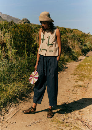 Bronwen Stripe Cotton Trousers | Navy/Ecru