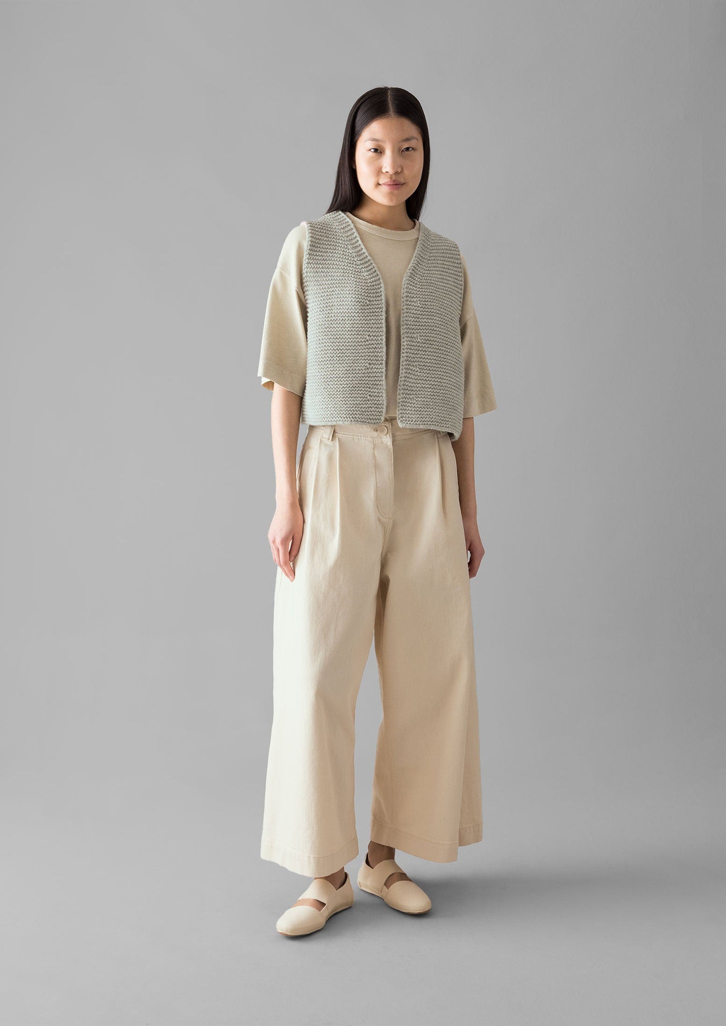 Ecru Denim Pleat Front Trousers | Ecru