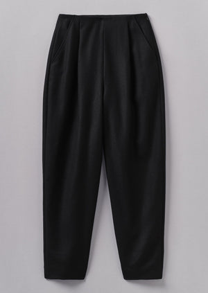 Wool Flannel Pleat Front Trousers | Black