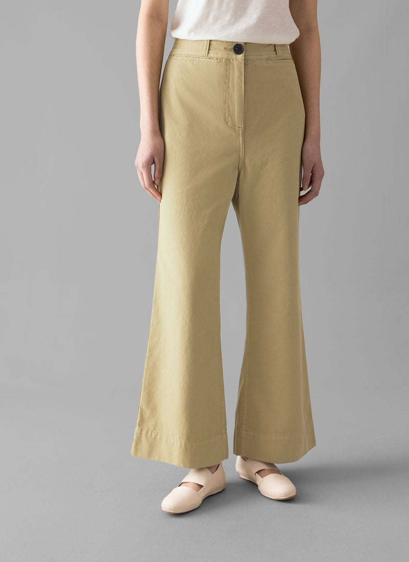 Cotton Canvas Kick Flare Trousers | Shale Stone