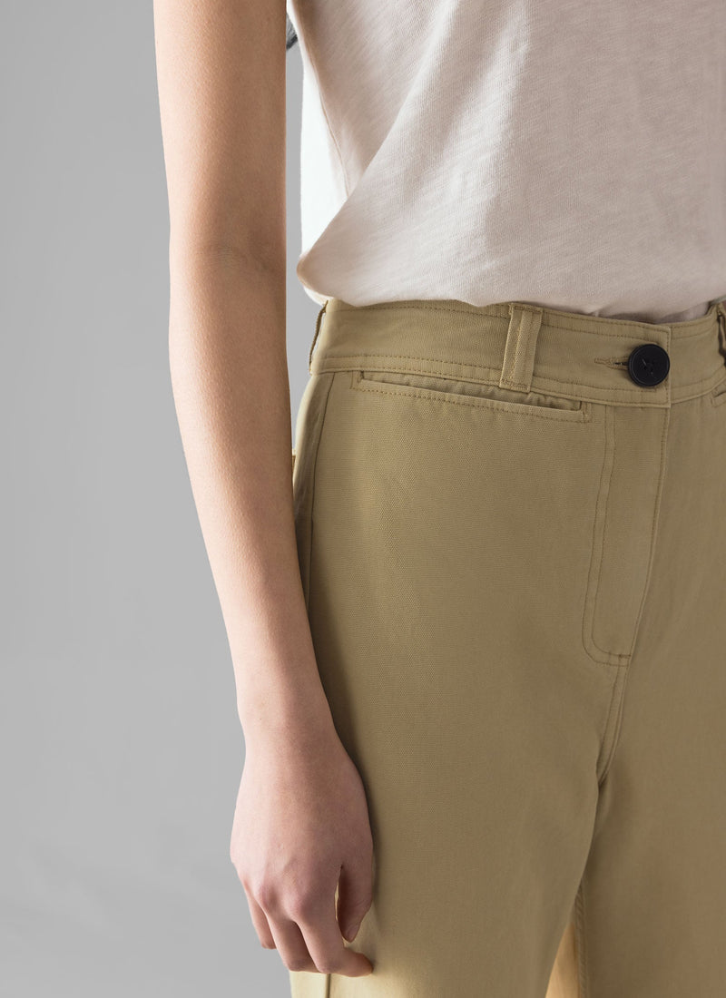 Cotton Canvas Kick Flare Trousers | Shale Stone