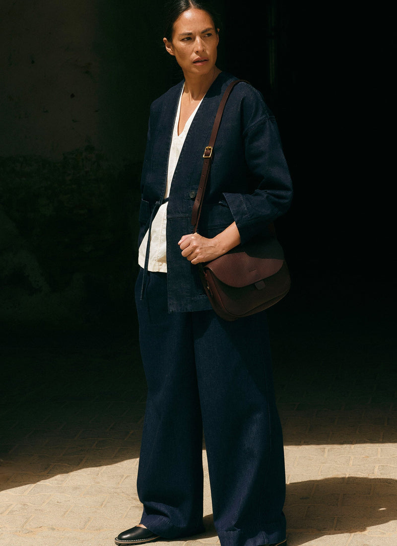 Cotton Hemp Denim Wide Leg Trousers | Indigo