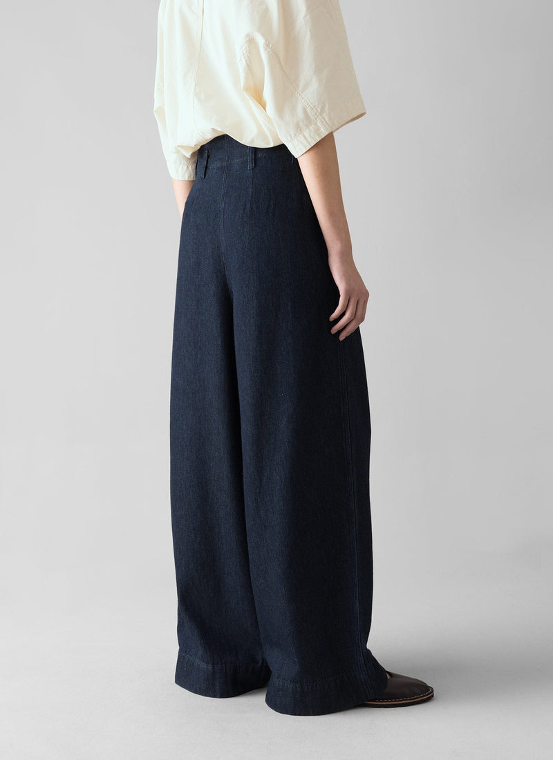 Cotton Hemp Denim Wide Leg Trousers | Indigo