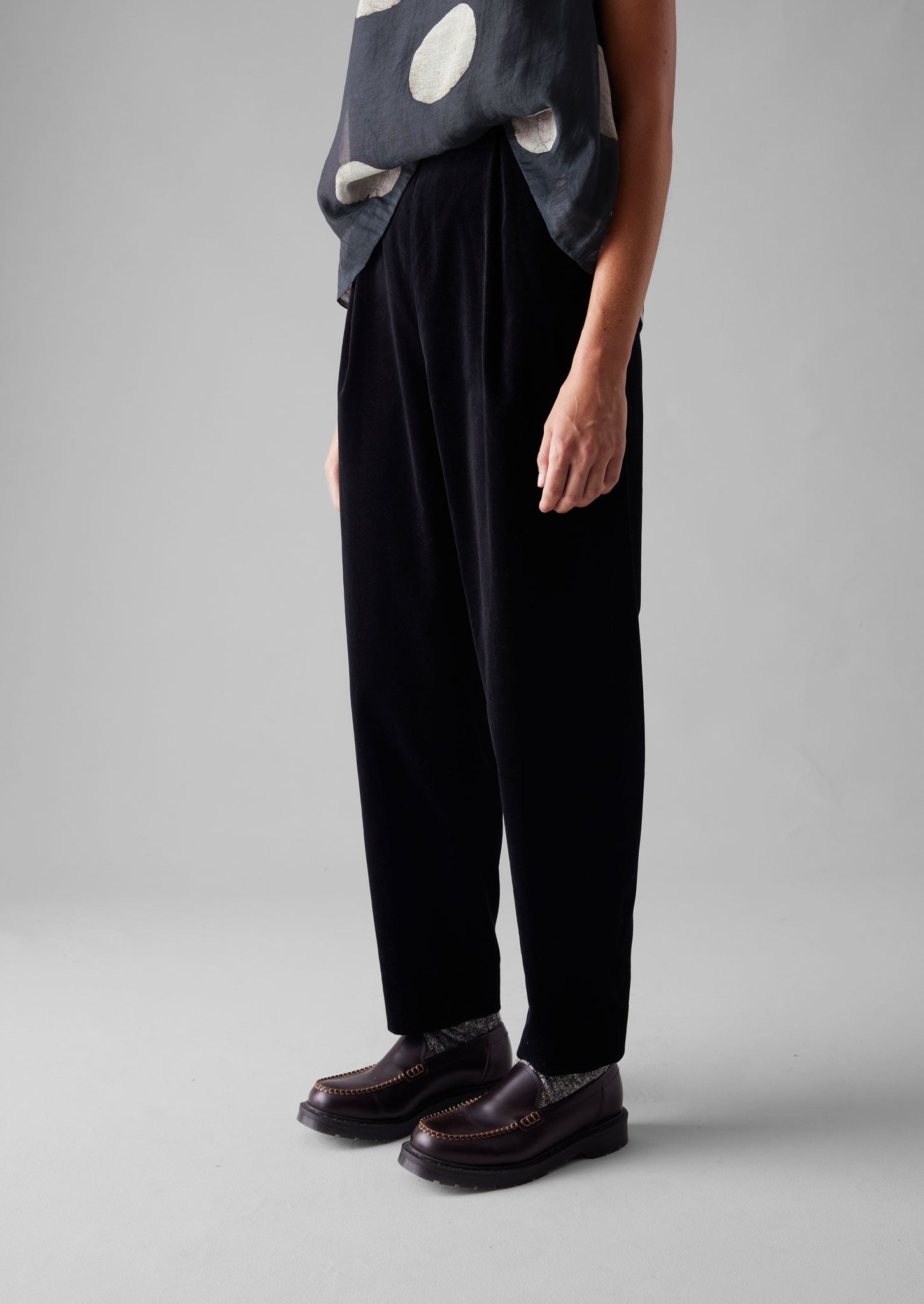 Cotton Velvet Pleat Front Trousers | Brown Slate