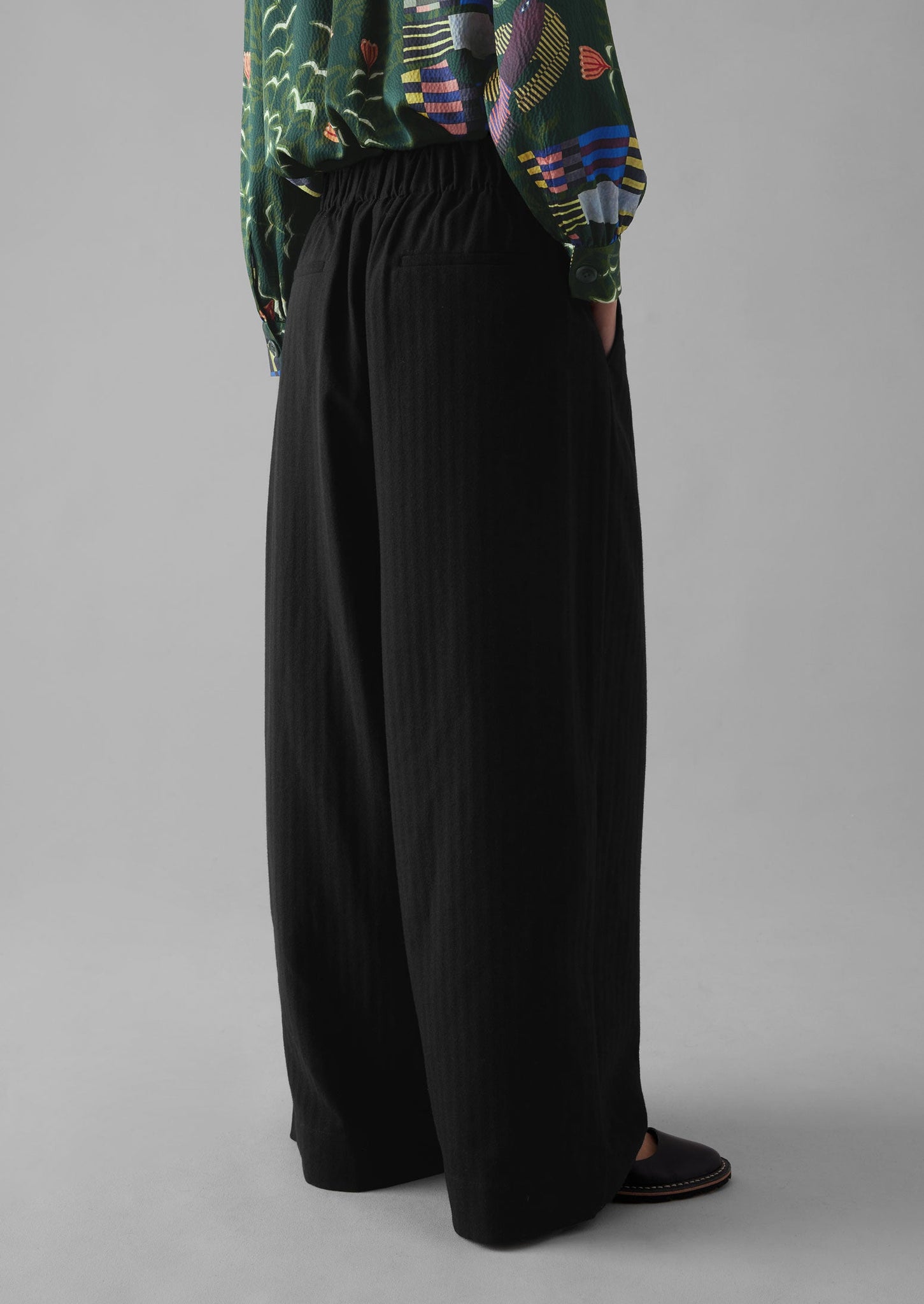 Corinne Wool Cotton Herringbone Wide Leg Trousers | Black