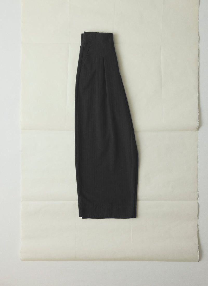 Corinne Wool Cotton Herringbone Wide Leg Trousers | Black
