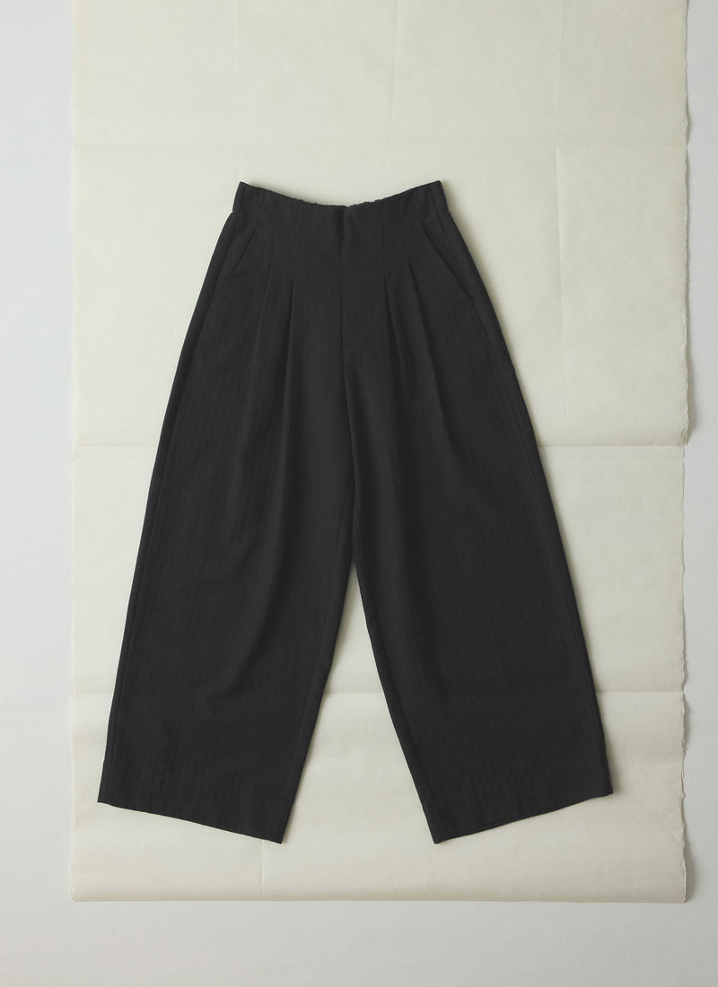 Corinne Wool Cotton Herringbone Wide Leg Trousers | Black