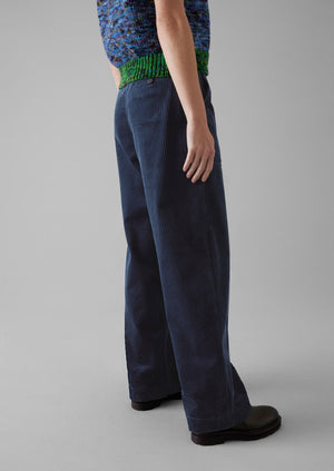 Annie Organic Cord Full Length Trousers | Dusty Navy