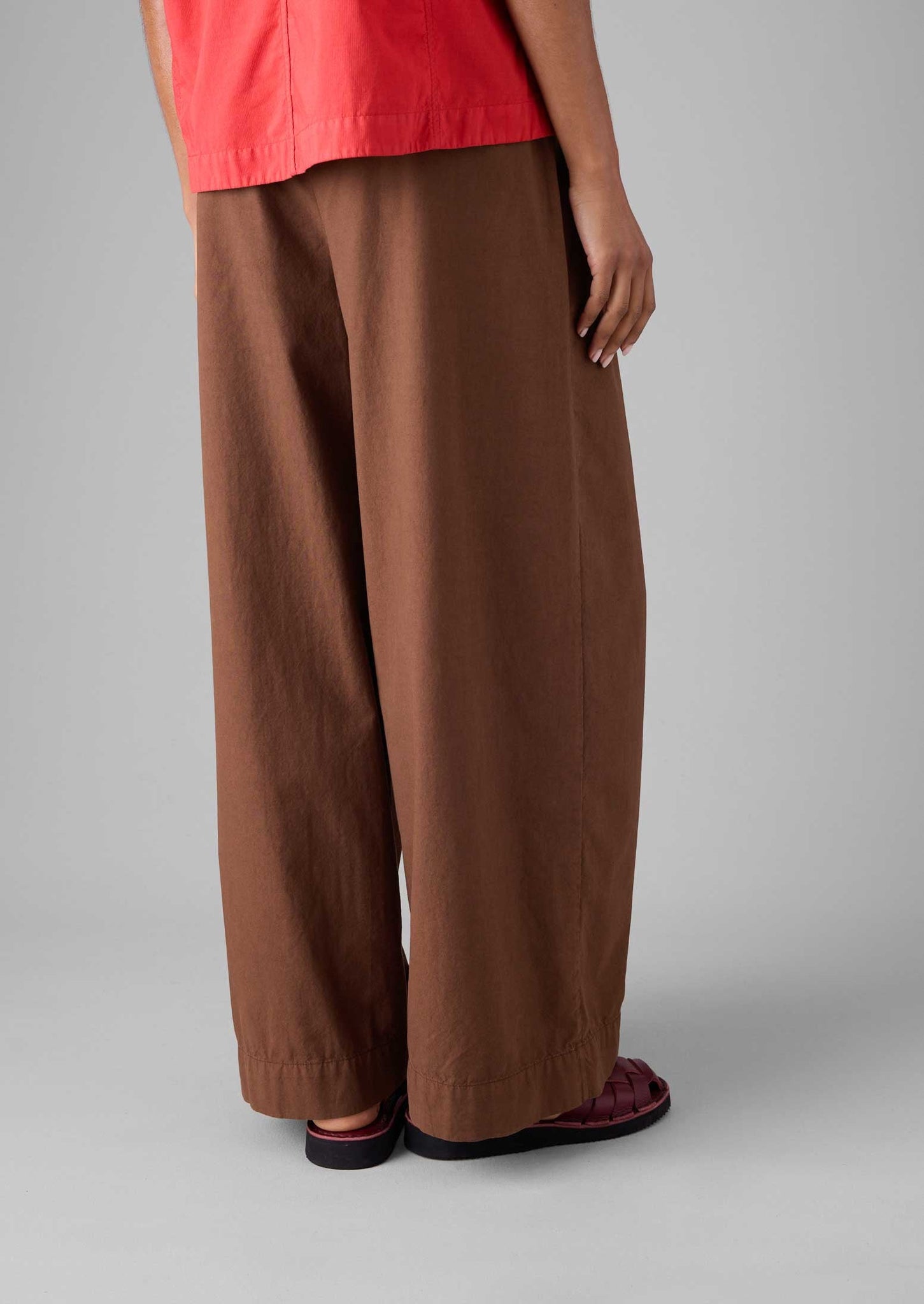 Belted Cotton Linen Poplin Wide Leg Trousers | Brown Ochre