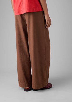 Belted Cotton Linen Poplin Wide Leg Trousers | Brown Ochre