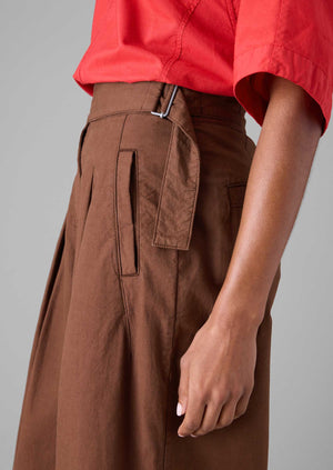 Belted Cotton Linen Poplin Wide Leg Trousers | Brown Ochre