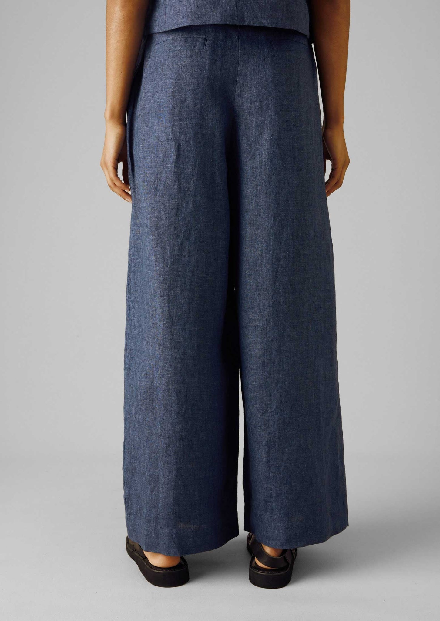 Belted Linen Wide Leg Trousers | Denim Blue