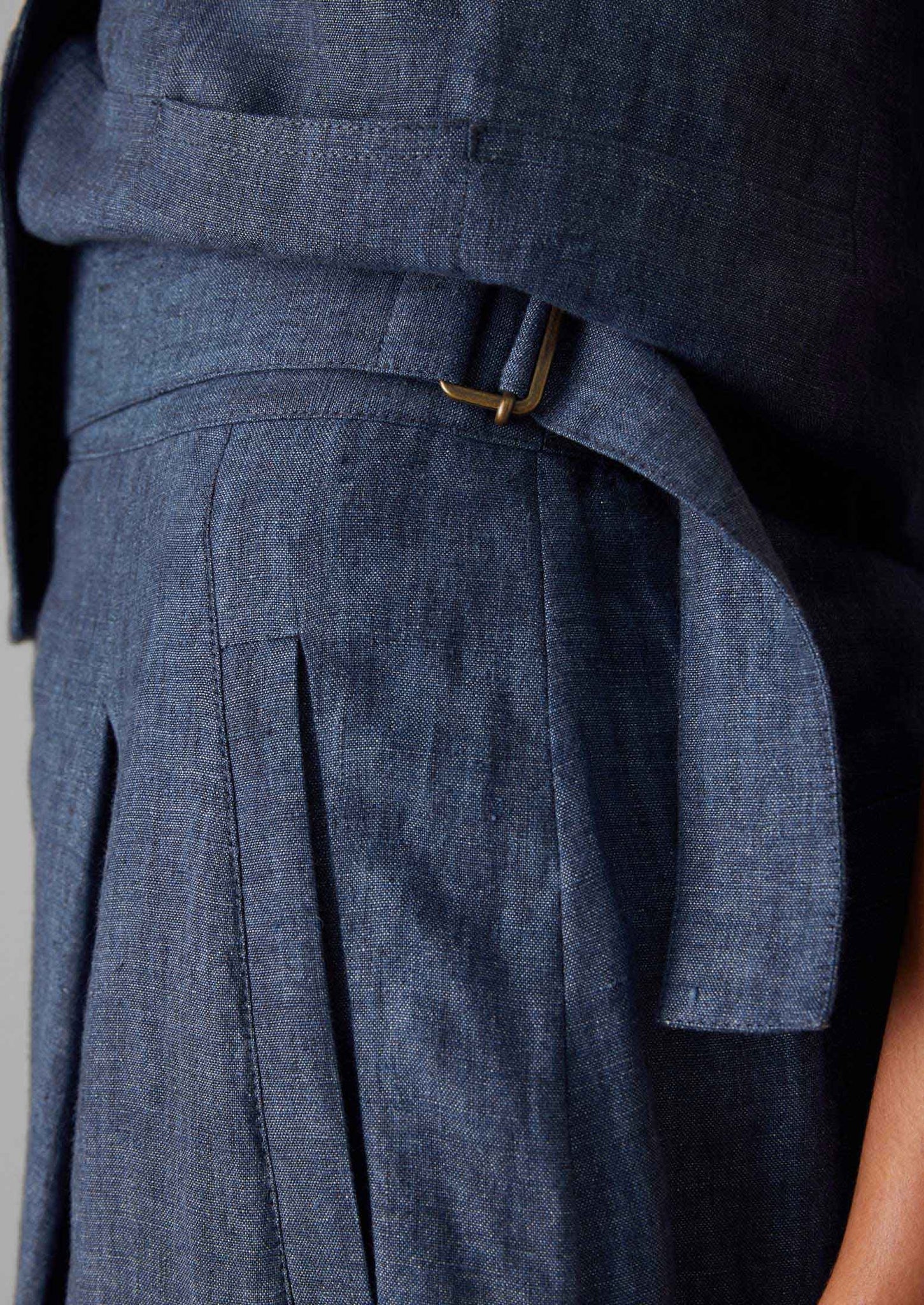 Belted Linen Wide Leg Trousers | Denim Blue