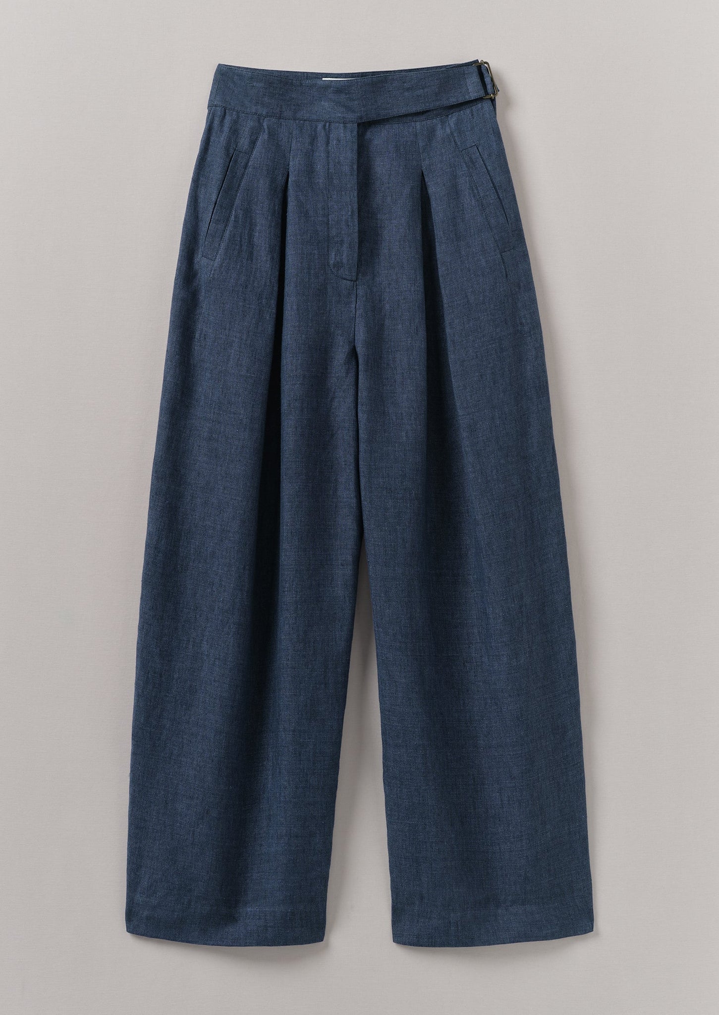 Belted Linen Wide Leg Trousers | Denim Blue