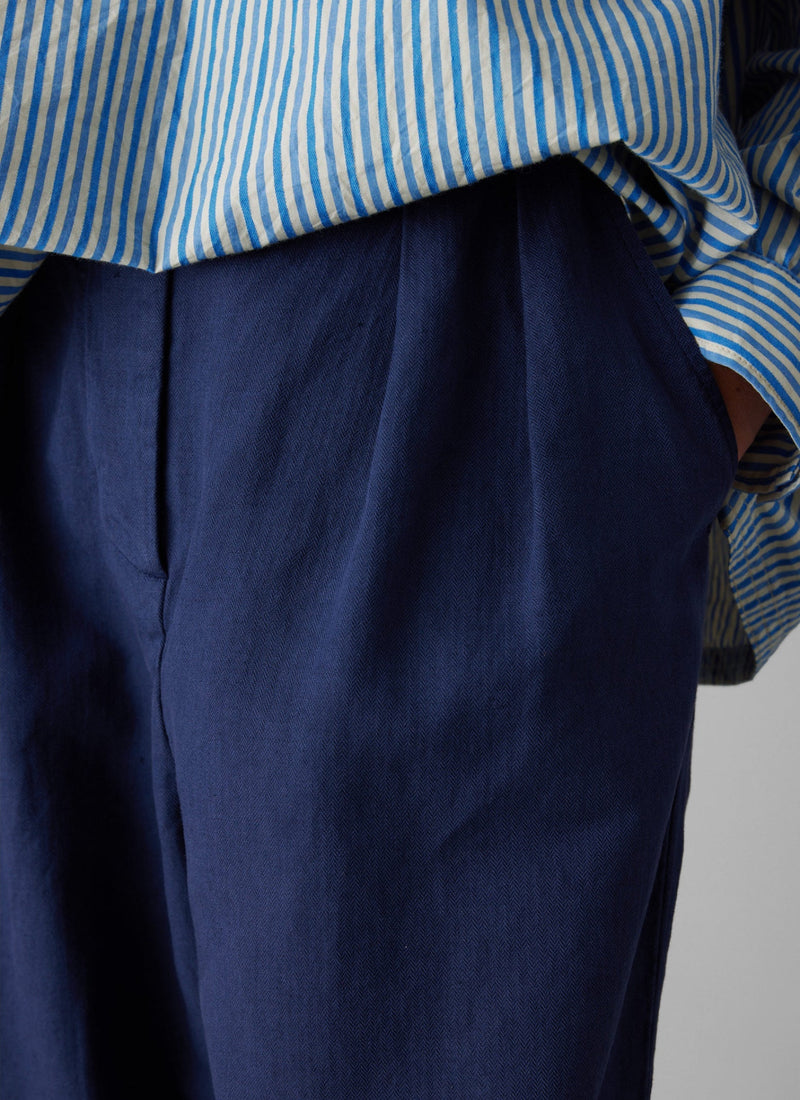 Cotton Linen Herringbone Trousers | Maize Blue
