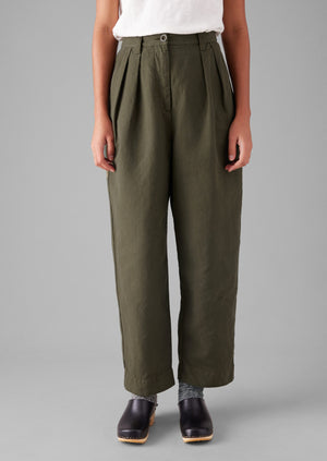 Cotton Linen Herringbone Trousers | Sap Green