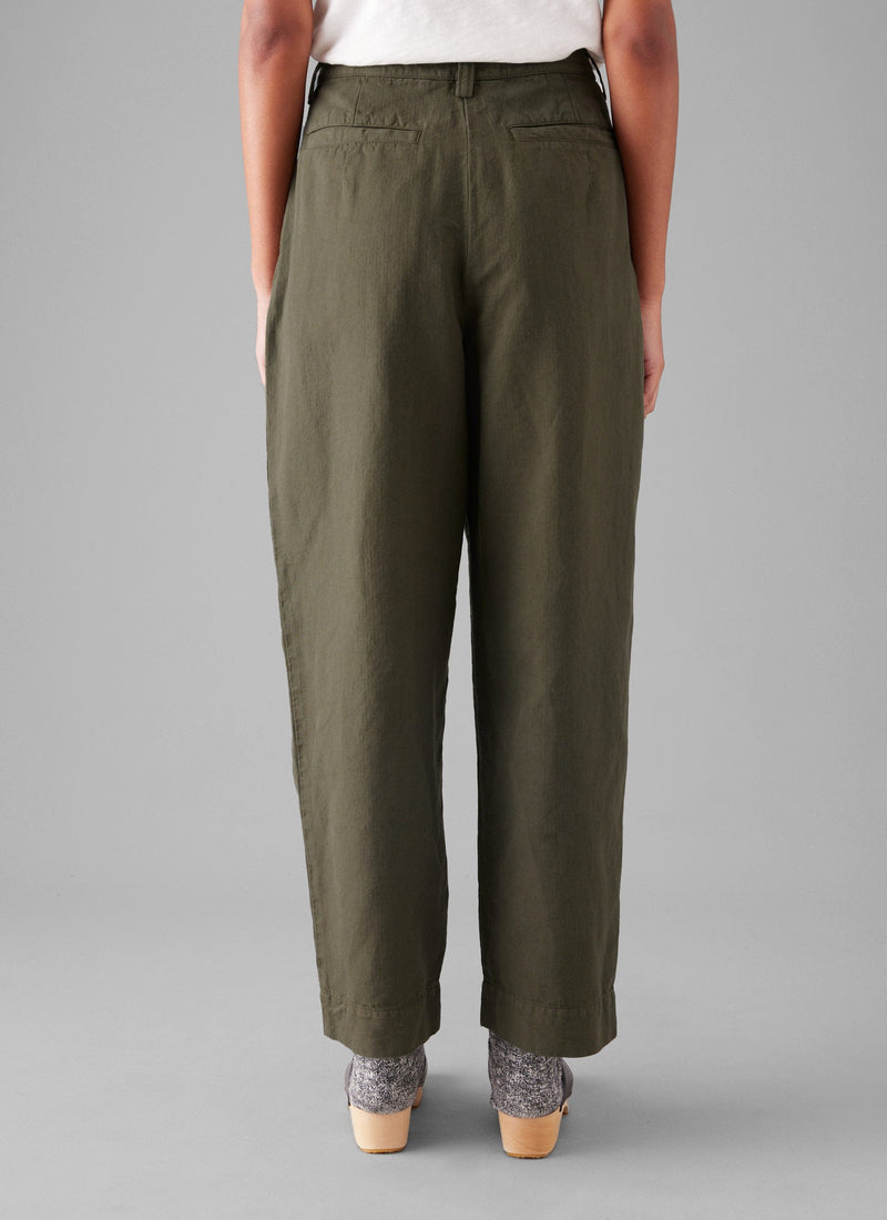 Cotton Linen Herringbone Trousers | Sap Green