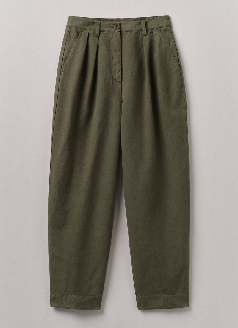 Cotton Linen Herringbone Trousers | Sap Green