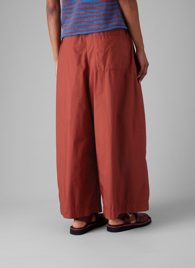 Pleated Cotton Poplin Pull On Trousers | Brick