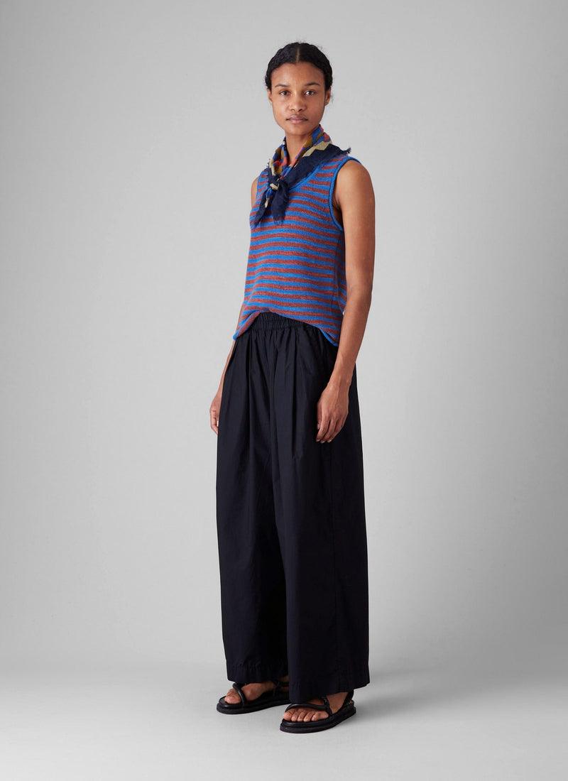 Pleated Cotton Poplin Pull On Trousers | Ink