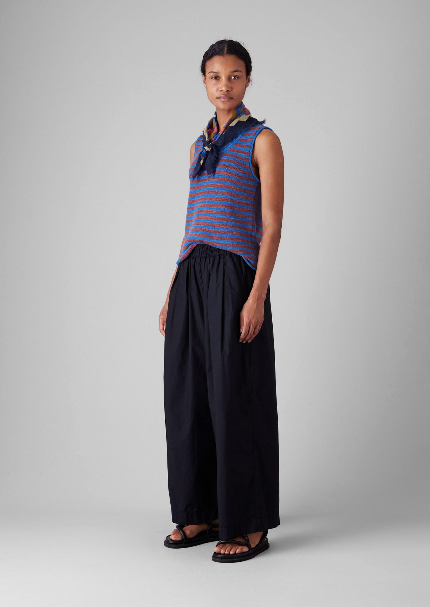 Pleated Cotton Poplin Pull On Trousers | Ink