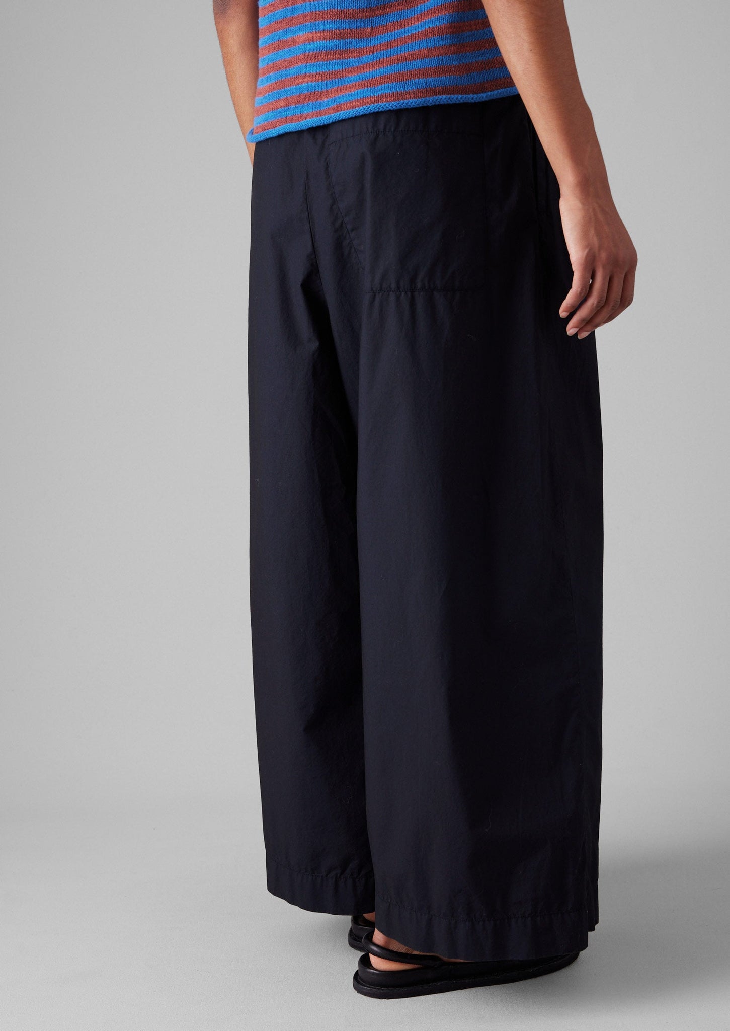Pleated Cotton Poplin Pull On Trousers | Ink