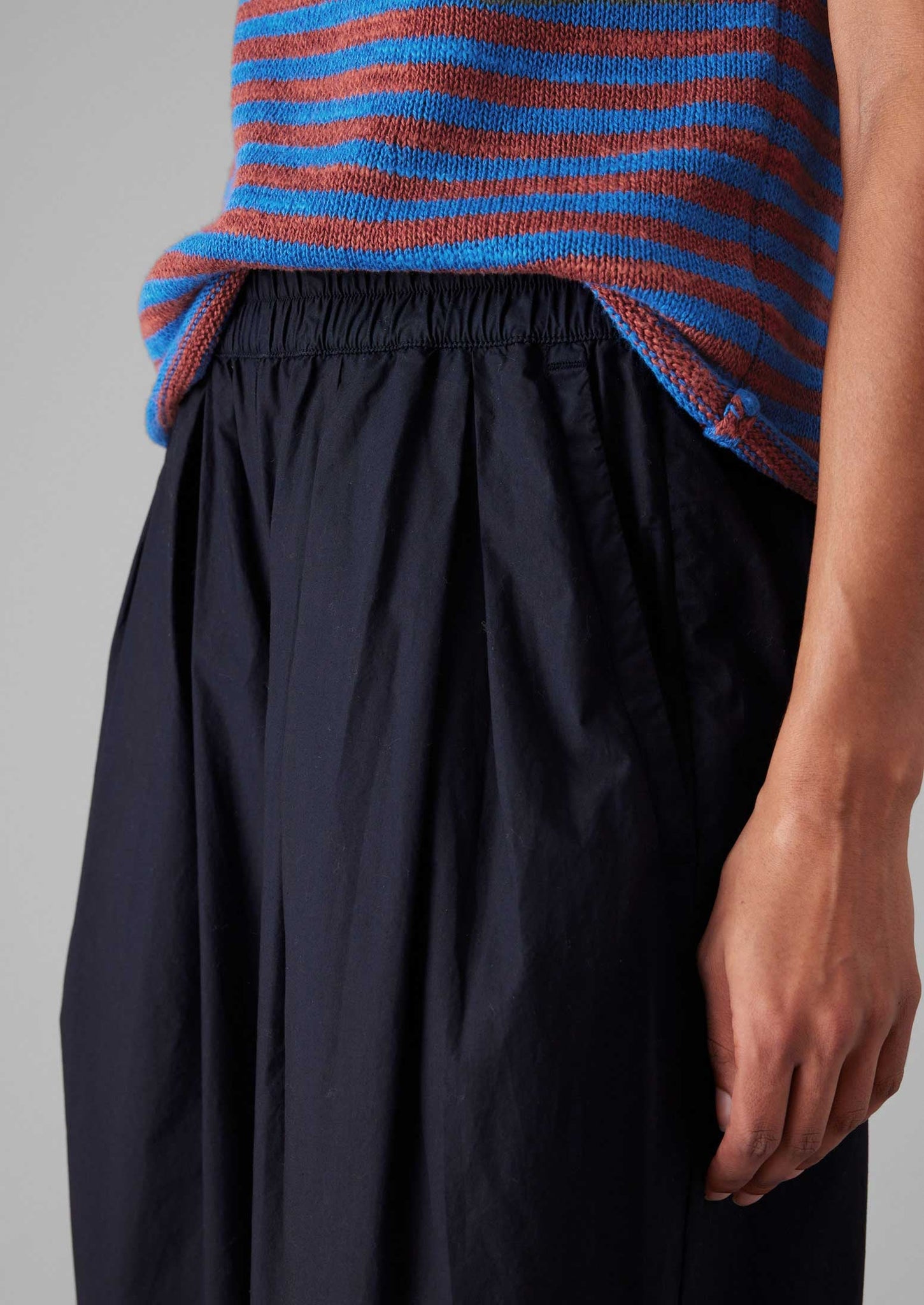 Pleated Cotton Poplin Pull On Trousers | Ink