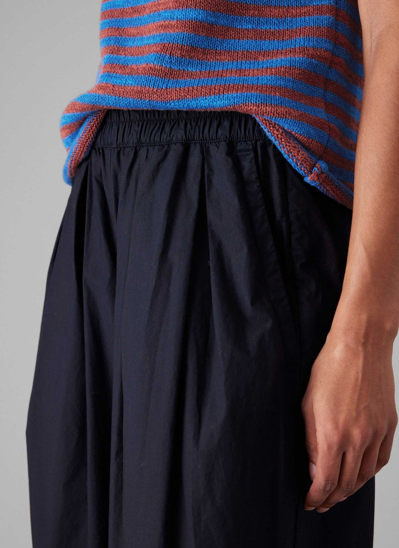 Pleated Cotton Poplin Pull On Trousers | Ink