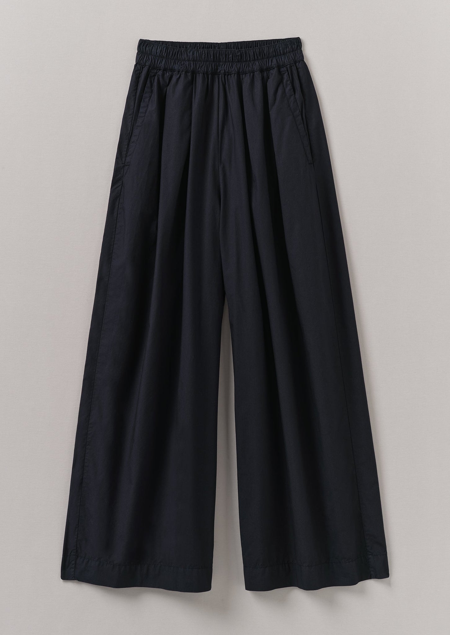 Pleated Cotton Poplin Pull On Trousers | Ink