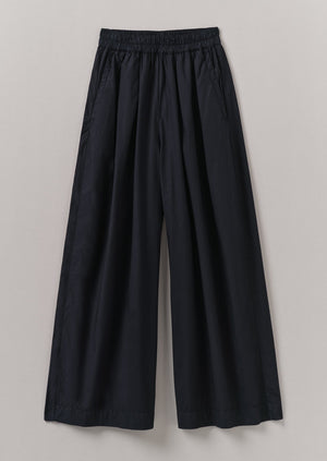 Pleated Cotton Poplin Pull On Trousers | Ink