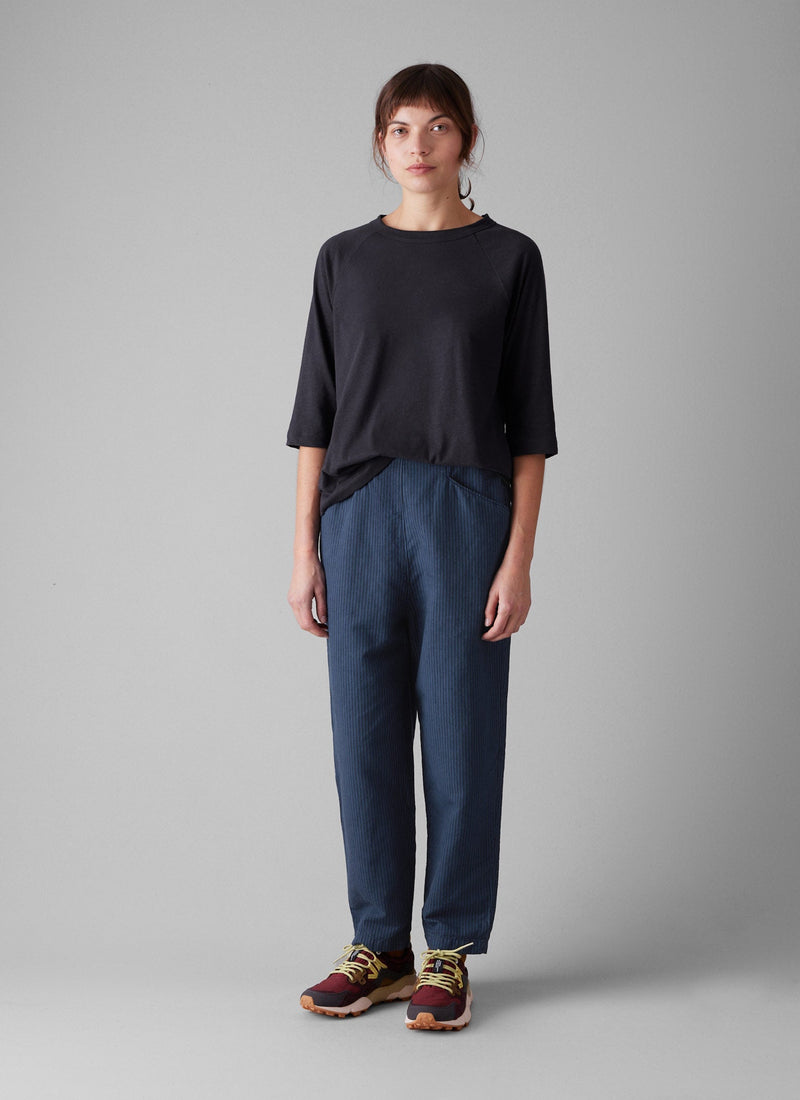 Alix Stripe Cotton Linen Trousers | Engineer Blue