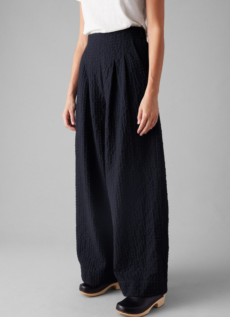 Corinne Herringbone Wide Leg Trousers | Navy
