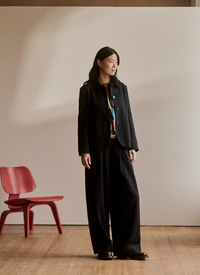 Corinne Herringbone Wide Leg Trousers | Navy