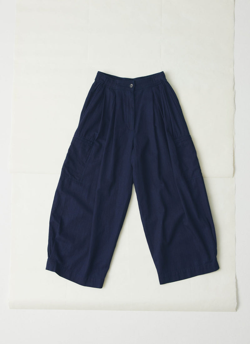 Cotton Twill Wide Leg Trousers | Indigo