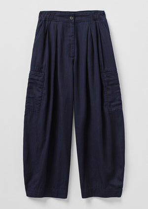 Cotton Twill Wide Leg Trousers | Indigo