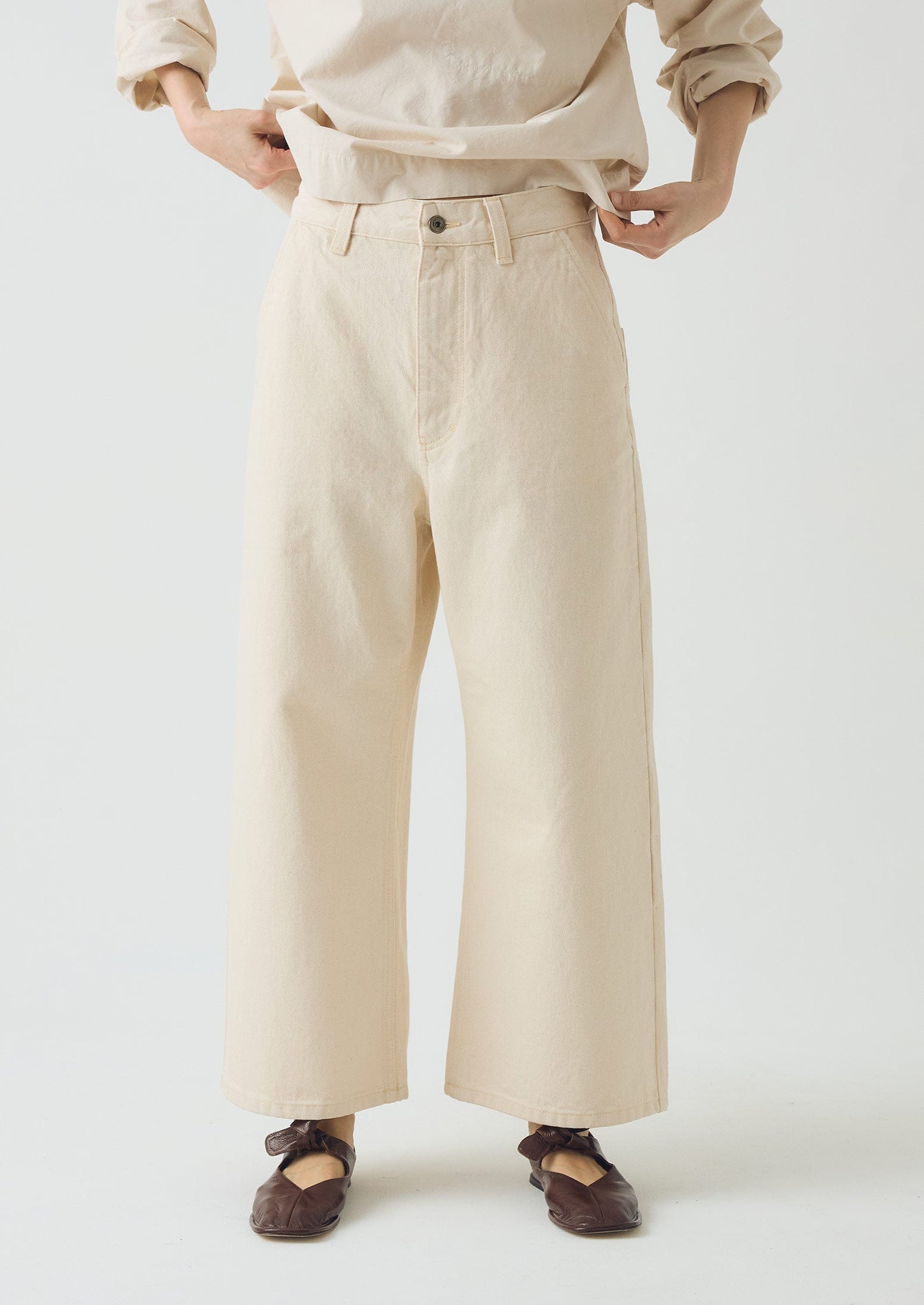 Relaxed Wide Leg Denim Trousers | Ecru