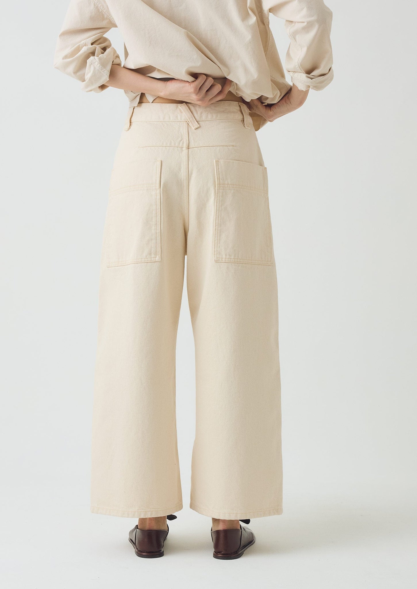 Relaxed Wide Leg Denim Trousers | Ecru