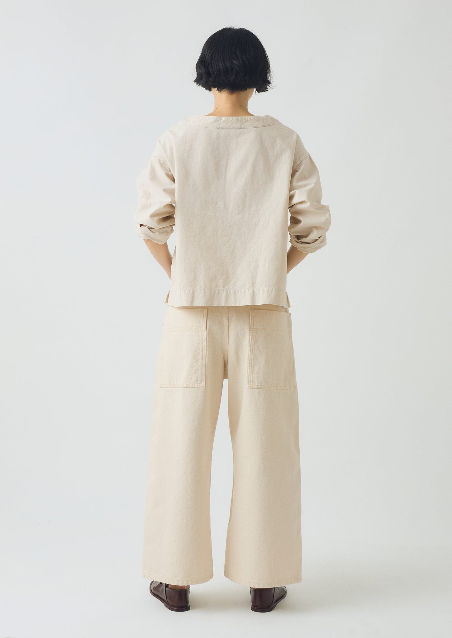 Relaxed Wide Leg Denim Trousers | Ecru