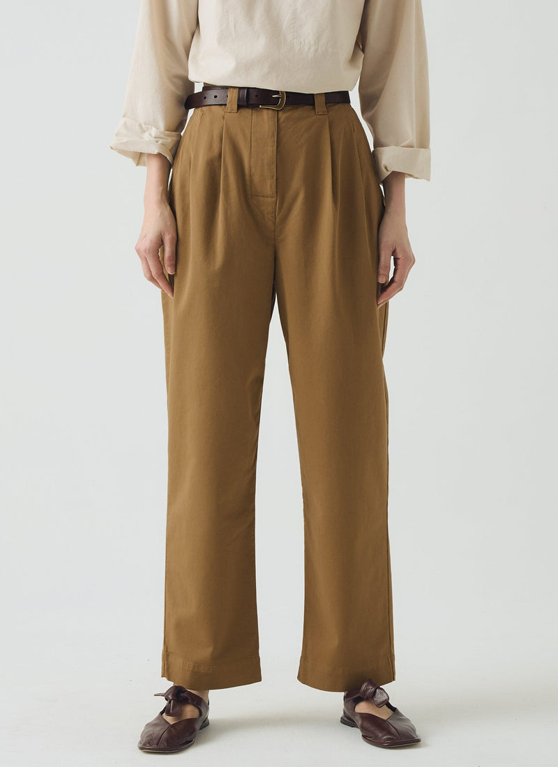Cotton Pleat Front Trousers | Warm Sand